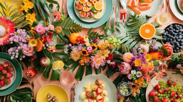 Photo dishware art a table with food flowers and shared recipes at the event aig