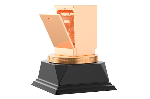 Концепция золотой награды посудомоечной машины 3D рендеринг