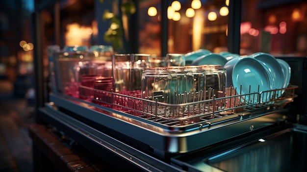 Dishwasher with clean and dry dishes Generative Ai