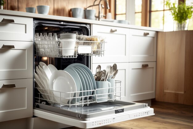 A dishwasher with a dishwasher open and a dishwasher with a dishwasher open.