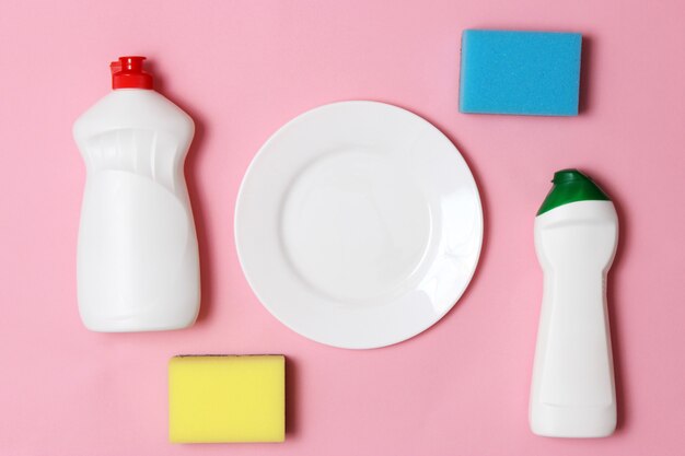 Dishwashing liquid closeup on a colored background