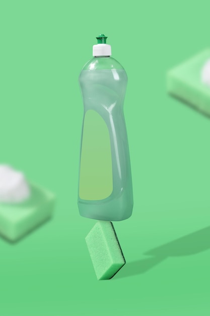 Dishwashing liquid gel in green background