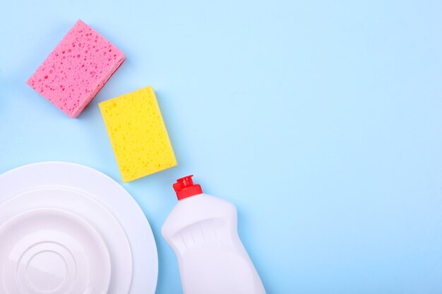 Dishwashing liquid on the table minimalism space for text