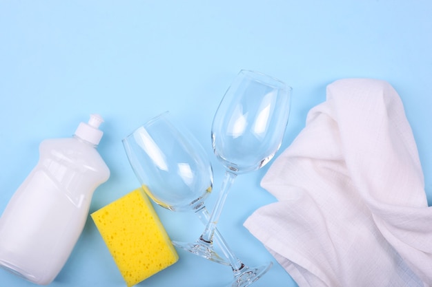 Dishwashing liquid on the table minimalism space for text