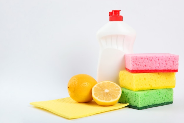 Dishwashing liquid on the table minimalism space for text