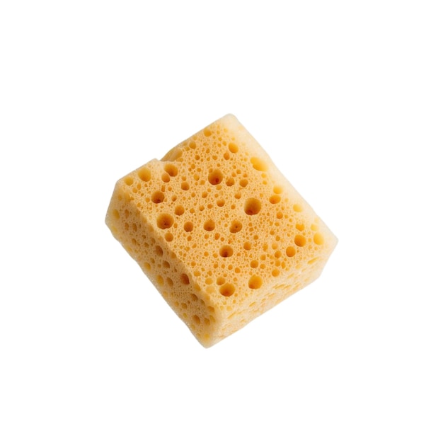a dishwashing sponge floats on a white background