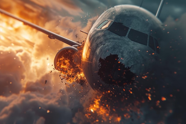 Дезинтеграция самолета Части, выходящие из взрывов Искры во время полета