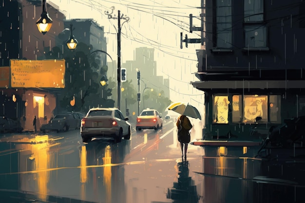 Dismal urban setting in the rain Illustrations that are abstract