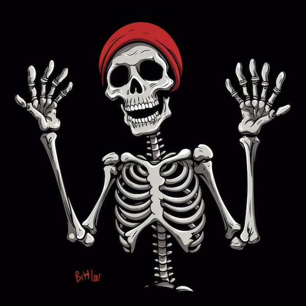 Dismayed Skeleton Slumps with Frustration Dark Cartoon Art on Black Background