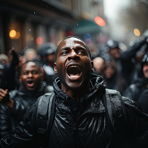 Disorder and protests unfolding on the bustling streets of a metropolis