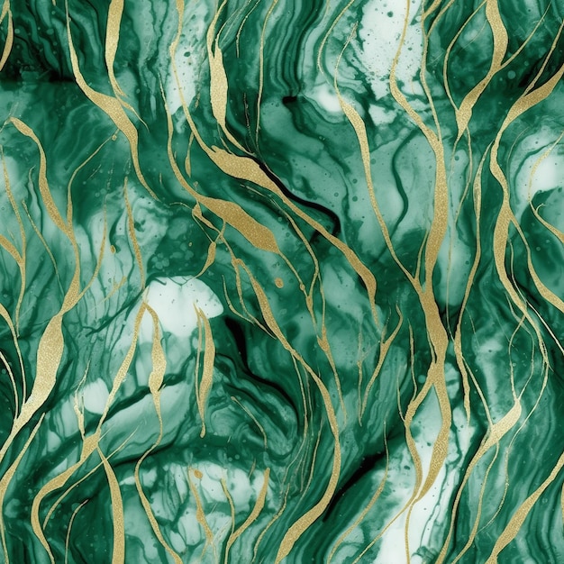 An disorienting and advanced organize with soil shattering green watercolor clears out fluid marble surface and a brilliant line Seamless pattern AI Generated