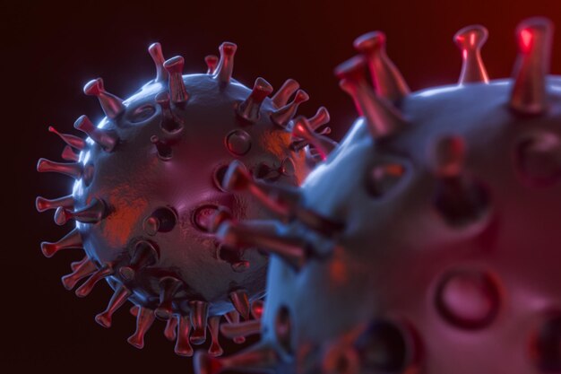 Dispersed corona viruses with dark background 3d rendering