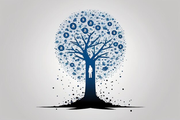 Dispersed dotted bitcoin tree man vector icon with destruction effect and original vector image