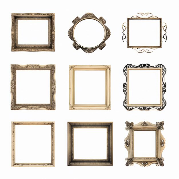 display of aesthetic frames arranged isolated on