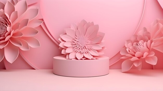 Display background for cosmetic product presentation empty showcase 3d flower paper illustration
