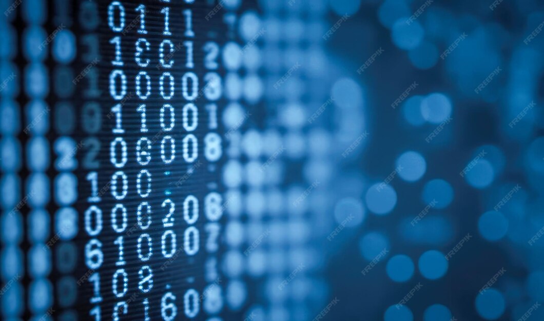 Display of binary numbers on monitor visualizing complex computations ...