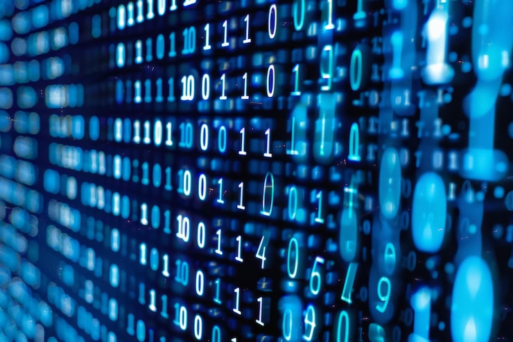 Photo display of binary numbers on monitor visualizing complex computations or algorithms in action neural network ai generated