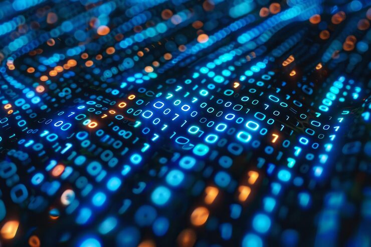 Photo display of binary numbers on monitor visualizing complex computations or algorithms in action neural network ai generated