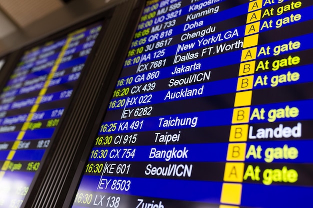 写真 空港内の発着時刻表示板