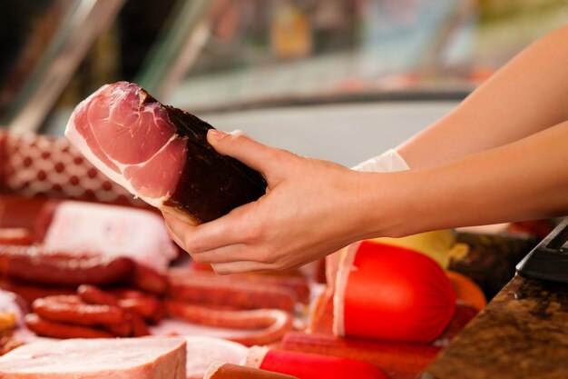 Photo display in a butchers shop