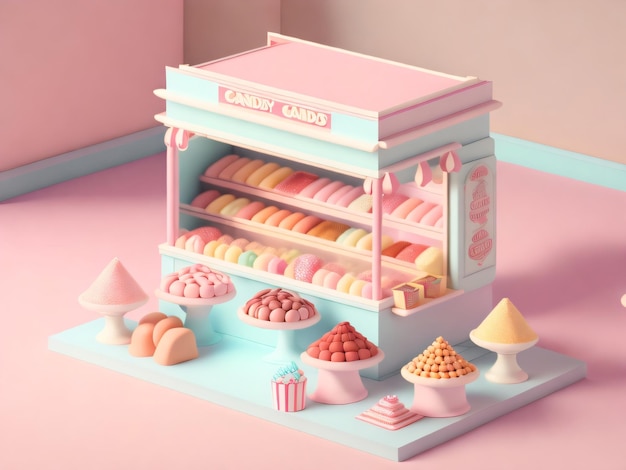 A display of cakes and pastries in a sweets and bakers pink store