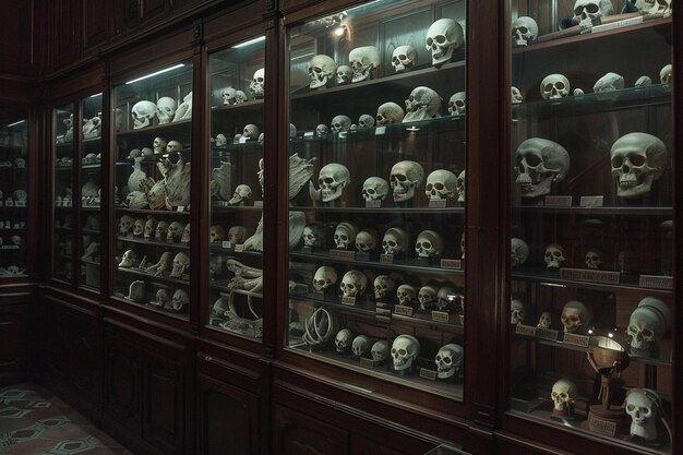 Photo a display case filled with lots of skulls