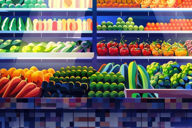 a display case filled with a variety of fresh fruits and vegetables perfect for healthy eating concept or grocery store promotion