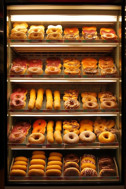 Photo a display case with donuts and other pastries.