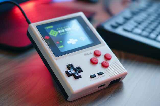 Display a classic handheld video game console with generative ai