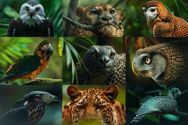 Foto mostra un collage di splendida fauna selvatica