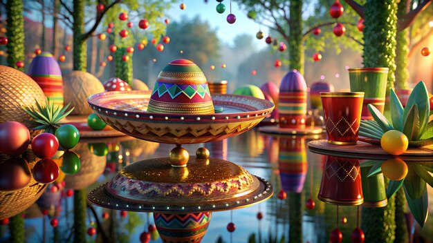 Photo a display of colorful easter eggs is displayed on a table