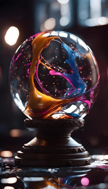 Display of colorful liquids in a crystal ball