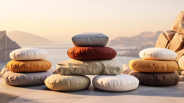 Выставка удобных подушек для медитации для сеансов релаксации