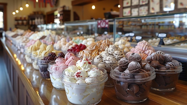 Photo a display of different flavors of ice cream and chocolate