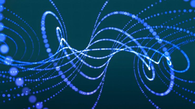 Photo display of a digital data grid in blue tones