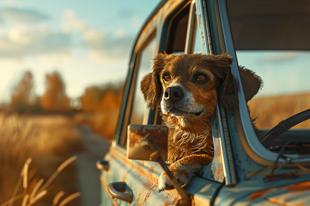 Foto mostra un cane che si diverte a fare un giro panoramico attraverso il