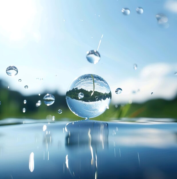 Photo display of drop water at daylight