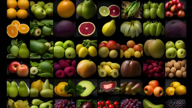 A display of fruits including one that says " fruit ".