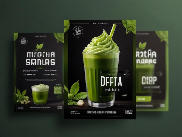 Photo a display of green smoothies with a green background