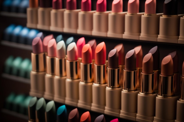 A display of lipsticks in a store with different colors