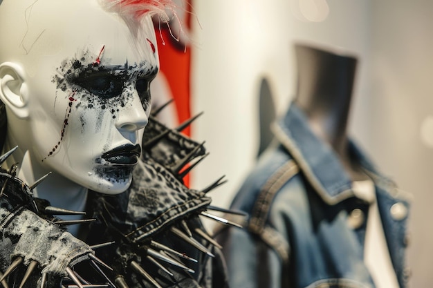 Photo a display of mannequin clothing with a punk rock theme