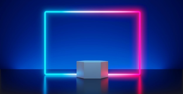 Display neon light background stage with neon light 3d rendering