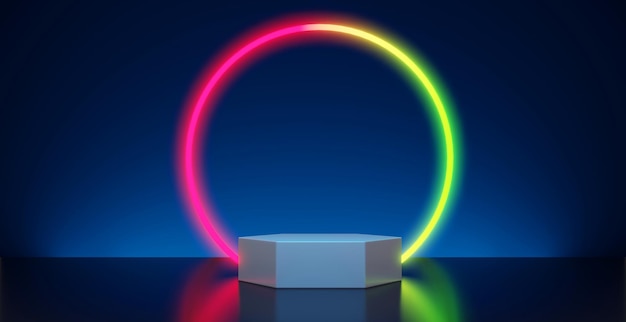 Display neon light background stage with neon light 3d rendering