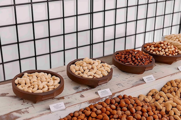 Photo a display of nuts including almonds and almonds