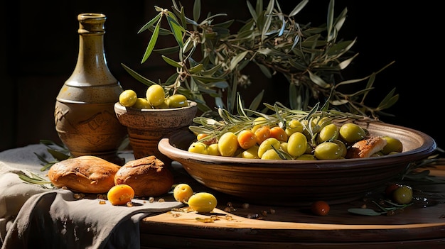 a display of olives and olives is displayed on a table.