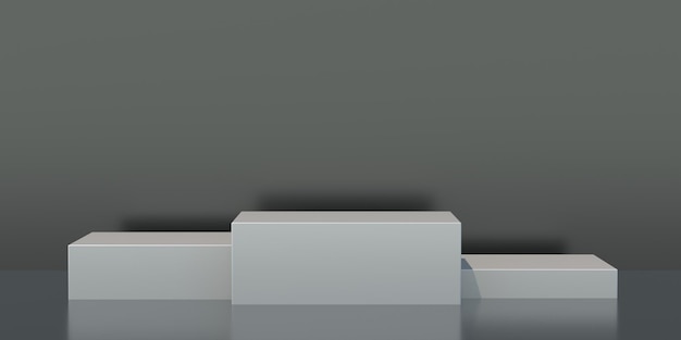 Display platforms set empty white blocks on gray color background 3d illustration