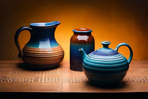 a display of pottery by the author of the book.