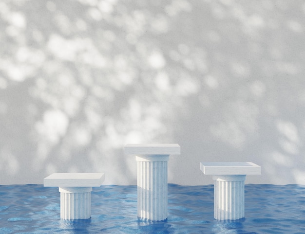 Display product platform on water surface 3D render illustration