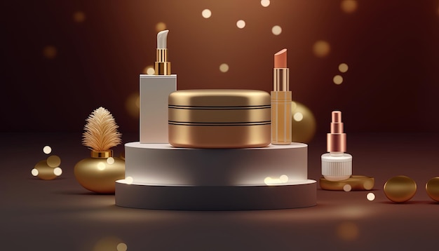 Display rack for showcasing beauty and cosmetic products 3D rendered mockup female advertisements