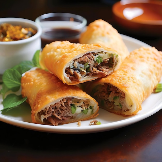 A display of rissole food on the plate with toping